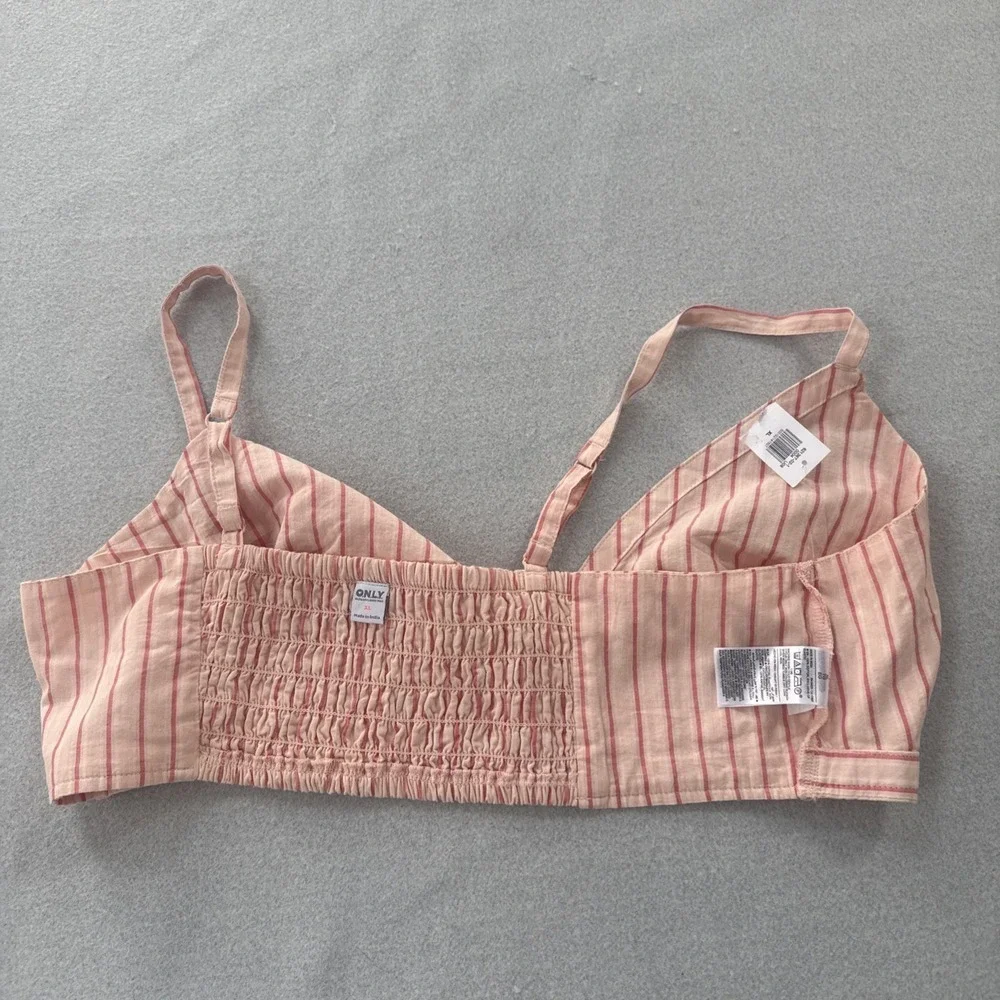 Old Navy Bralette Top Women's XL‎ Cross-Front Poplin Smocked Striped Pink NEW